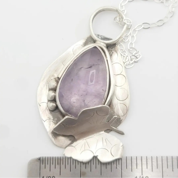 AMETHYST BUTTERFLY PENDANT HANDMADE IN STERLING STERLING AND STERLING CHAIN 18" - Picture 3 of 5